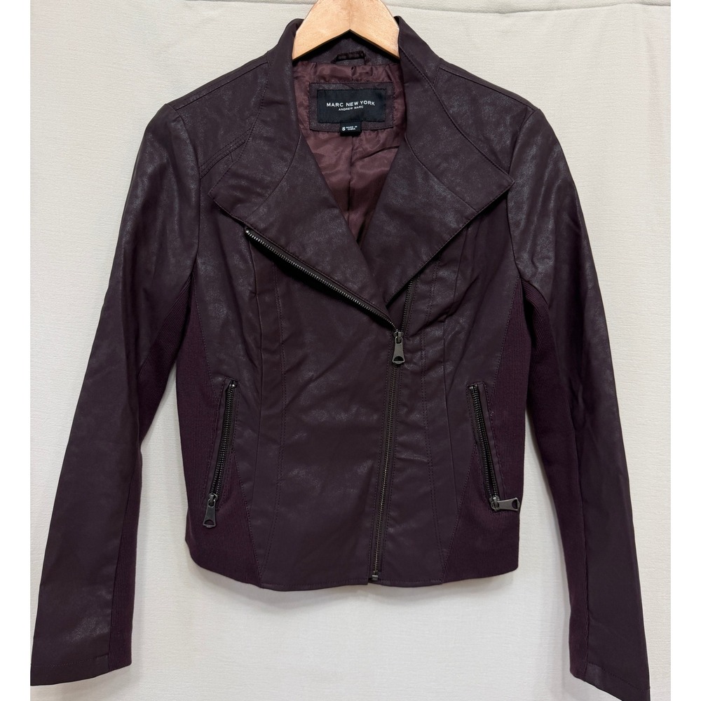 Marc New York Andrew Mark Burgundy Faux Leather Moto Jacket Small MWHTI8301